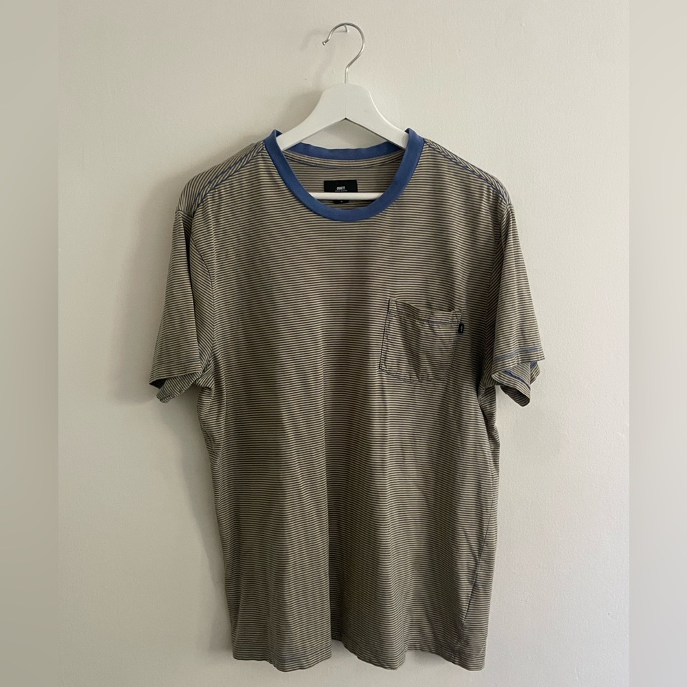 Obey Men's Yellow and Blue Striped Tee